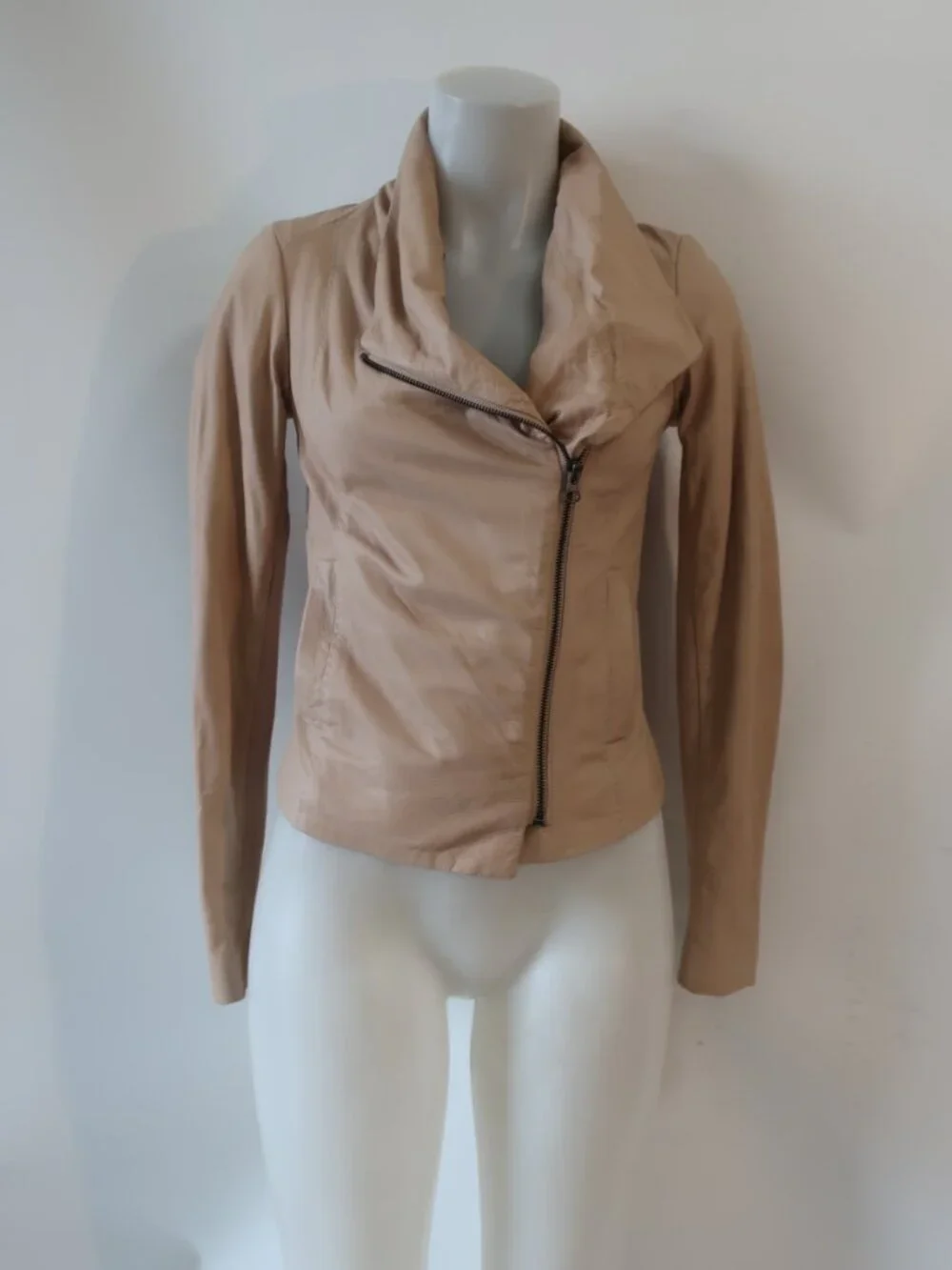 Womens Vince Beige (Item- 304) Mixed Media Ribbed Zip Leather Scuba Jacket XS